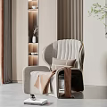 Modern Light Gray Leisure Chair With Brown Cushion And Throw Blanket In Living Room