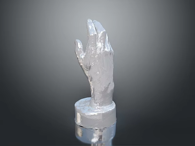 Detailed Human Hand Organ Sculpture With Metallic Silver Finish And Round Pedestal Base 3d model