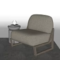 Modern Light Gray Fabric Single Sofa With Wooden Frame Next To Small Round Side Table 3d model