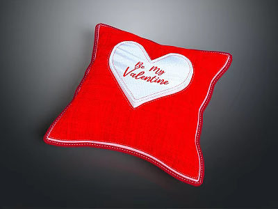 Red Pillow with White Heart Design Featuring Be My Valentine Message 3d model