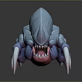 Blue Fantasy Creature with Spiked Carapace Sharp Claws Menacing Fangs and Pink Accents
