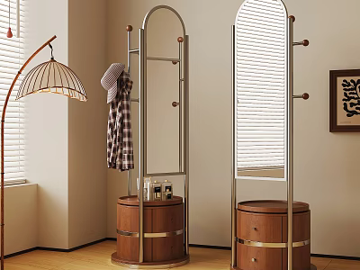 Modern Freestanding Coat Racks With Wooden Base Hanging Hat And Checkered Shirt 3d model
