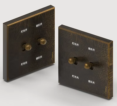 Vintage Brass Switch Panels with Knobs for Lighting and Music Control 3d model