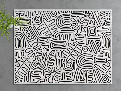 Square Rug With Abstract Geometric Patterns And Black White Decorative Design 3d model