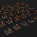 Traditional Architectural Models Including Pagodas Pavilions Palaces Arranged On Square Bases