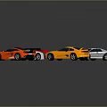 Four Colorful Sports Cars With Rear Spoilers In White Yellow Blue Orange