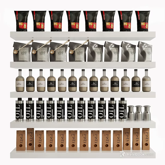 Organized Retail Shelf Display With Assorted Packaged Food Products Including Bags Bottles And Boxes 3d model 