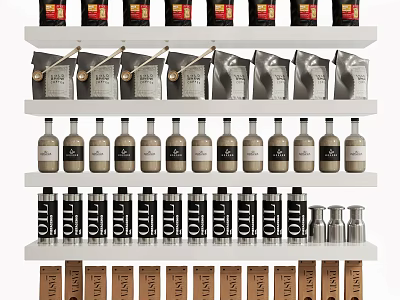 Organized Retail Shelf Display With Assorted Packaged Food Products Including Bags Bottles And Boxes 3d model