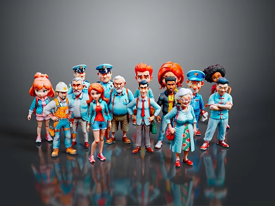 Colorful Cartoon Character Figurines With Diverse Outfits And Poses For Collectors Decor 3d model