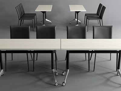 Modern Conference Table With White Tabletop Black Chairs And Wheel Casters 3d model