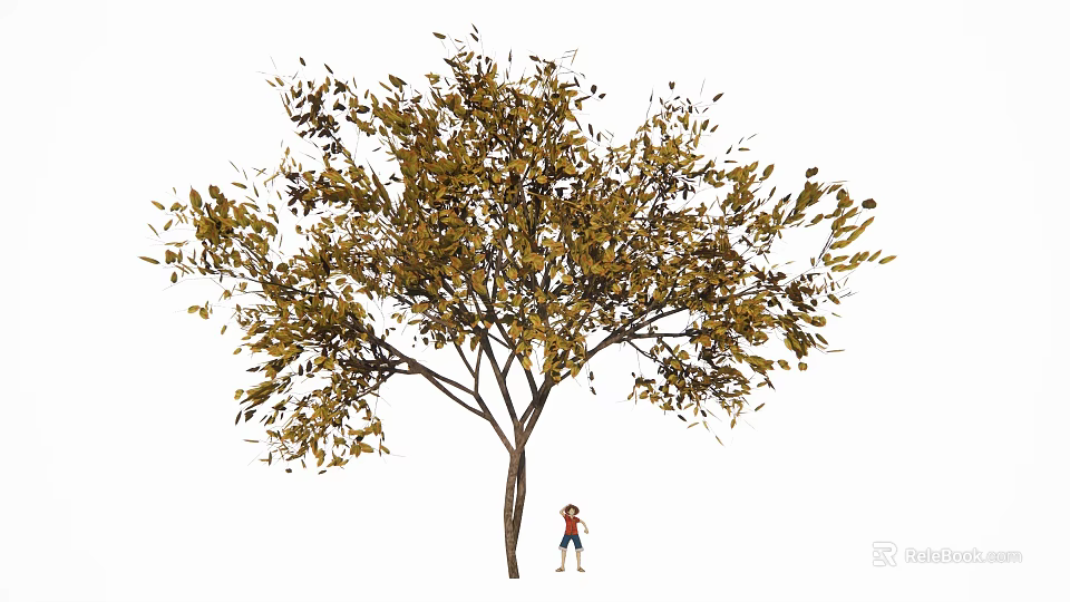 Tall Arbor With Green And Yellow Leaves And Child Standing Below 3d model 