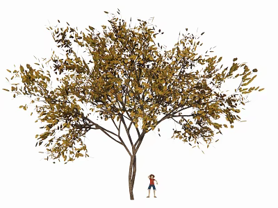 Tall Arbor With Green And Yellow Leaves And Child Standing Below 3d model