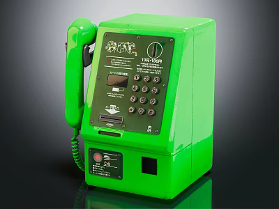Green Vintage Retro Public Telephone With Handset Keypad And Coin Slot 3d model