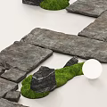 Natural Stone Stepping Stones Path With Green Grass And Decorative Rocks