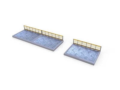 Blue Industrial Platform Structures With Yellow Safety Railings For Scenes 3d model