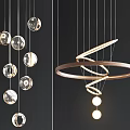 Modern Pendant Chandeliers With Glass Globe Bulbs Wooden Ring And Spiral Metal Design