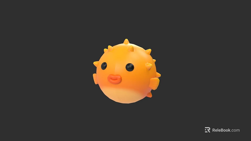 Cute Orange Pufferfish With Spiky Body 3D Rendered Cartoon Character on Dark Background 3d model 