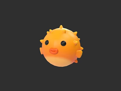 Cute Orange Pufferfish With Spiky Body 3D Rendered Cartoon Character on Dark Background 3d model