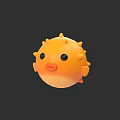 Cute Orange Pufferfish With Spiky Body 3D Rendered Cartoon Character on Dark Background