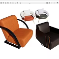 Modern Accent Chairs in Orange Black White with Curved Arms and Fabric Leather Upholstery