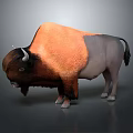 Bison 3D Render With Orange And Gray Fur Horns Standing On Gray Background