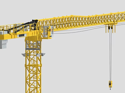 Yellow Industrial Tower Crane With Extended Boom And Stable Mast Structure 3d model