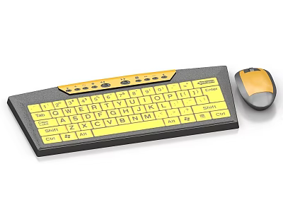 Yellow Computer Keyboard And Mouse Set With Numeric Keypad For Desktop Use 3d model