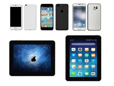 Multiple Smartphones and Tablets with Various Models Different Colors and Home Screens with App Icons 3d model