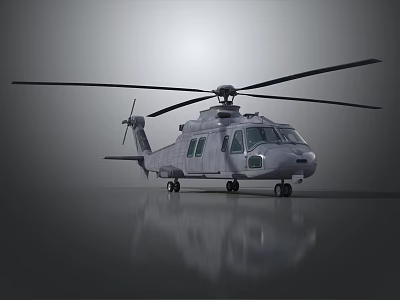 Military Style Helicopter With Main Rotors Tail Rotor Shiny Fuselage And Ground Reflection 3d model