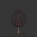 Modern Wicker Hanging Chair With Copper Metal Stand And Plush Purple Cushions