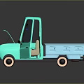 Light Blue Functional Utility Vehicle With Open Hood And Side Door 3d model