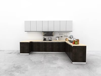 Modern Kitchen Design Featuring White Upper Cabinets And Dark Lower Cabinetry 3d model