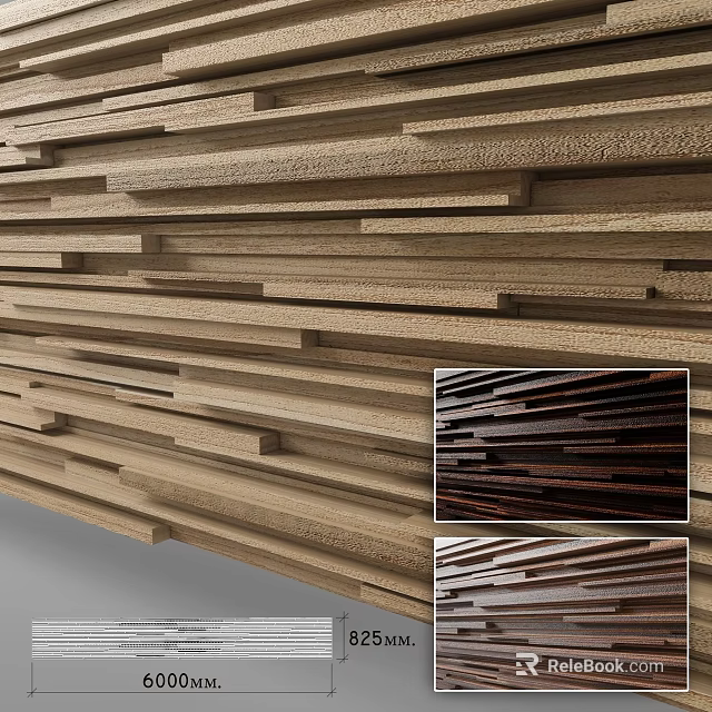 Decorative Wooden Wall Panel With Arranged Strips In Different Color Options 3d model 