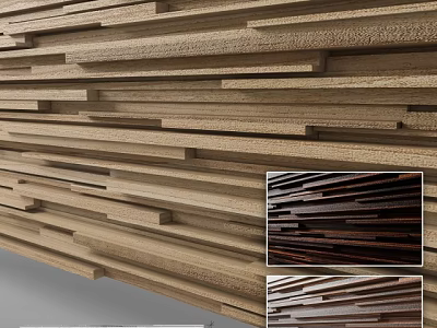 Decorative Wooden Wall Panel With Arranged Strips In Different Color Options 3d model