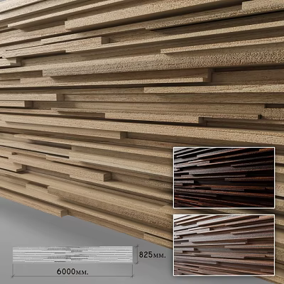 Decorative Wooden Wall Panel With Arranged Strips In Different Color Options 3d model