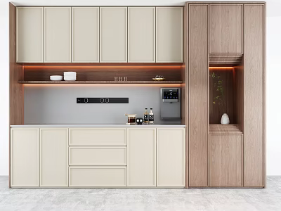 Modern Luxury Sideboard Design Featuring Wooden Cabinets Drawers And LED Lighting 3d model
