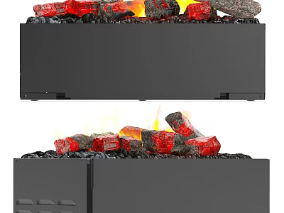 Modern Indoor Fireplace With Burning Logs And Red Embers In Black Design 3d model