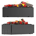 Modern Indoor Fireplace With Burning Logs And Red Embers In Black Design