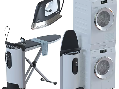Essential Household Appliances Including Iron Ironing Board And Stacked Washer Dryer 3d model