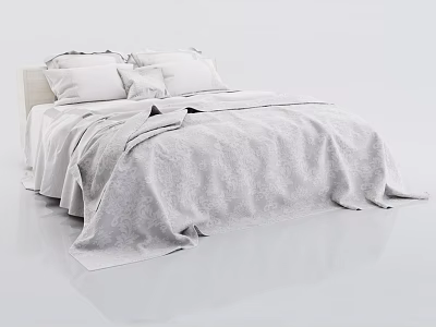 Minimalist Double Bed With Light Colored Bedspread Soft Pillows And Clean White Setting 3d model