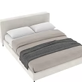 Modern Upholstered Double Bed Low Profile Frame Black Legs Soft Pink Bedding Dark Blanket