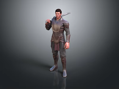 Male Warrior Character In Medieval Armor Holding Dagger And Detailed 3D Model Design 3d model
