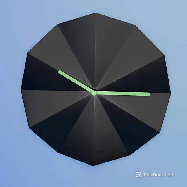 Black Geometric Wall Clock With Green Hands On Blue Background 3d model 