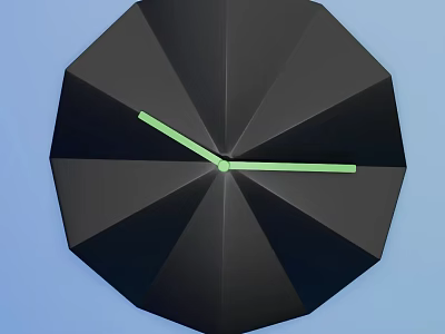 Black Geometric Wall Clock With Green Hands On Blue Background 3d model