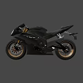 Modern Black Sports Motorcycle with Gold Wheels Streamlined Design and Windshield
