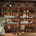 Teahouse Interior With Wooden Shelves Tea Cups Teapots And Green Plants