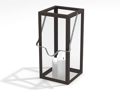 Sleek Square Black Metal Candle Lamp With Clear Glass Panels White Candle And Handle 3d model