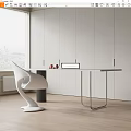 Modern Interior With White Metal Frame Table And Unique Design Chair Set