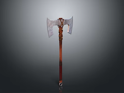 Medieval Battle Axe Featuring Metal Blade Wooden Handle And Decorative Wrapping Design 3d model