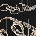 Modern White Circular Spiral Chandelier with Linear Wireframe Design Against Black Background